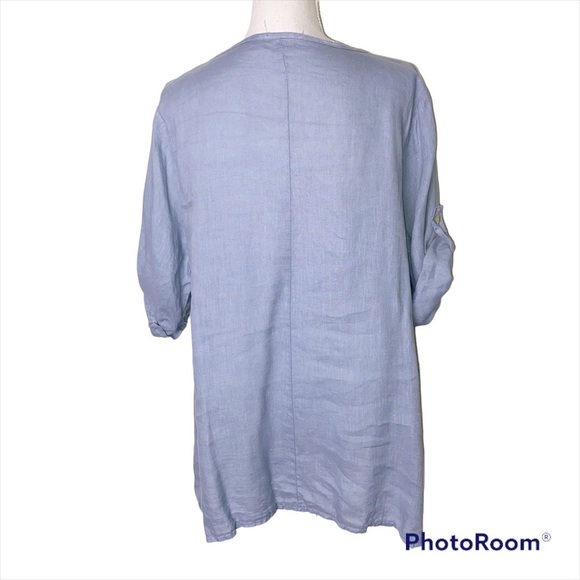 Italian Linen Blue Lagenlook Oversized Tunic Blouse Top Size XS - Picture 2 of 9